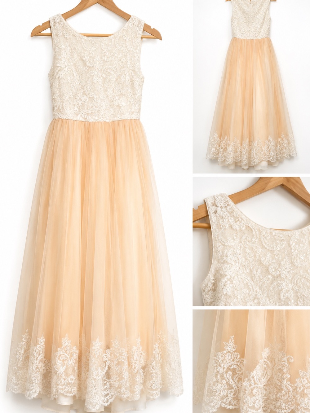 Girls Flower Girl / Graduation Dress – Ivory Lace & Blush Tulle